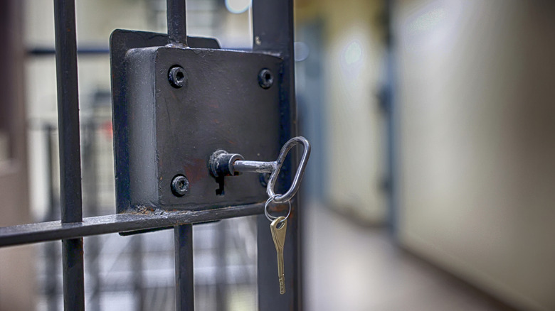 A key in a prison door.