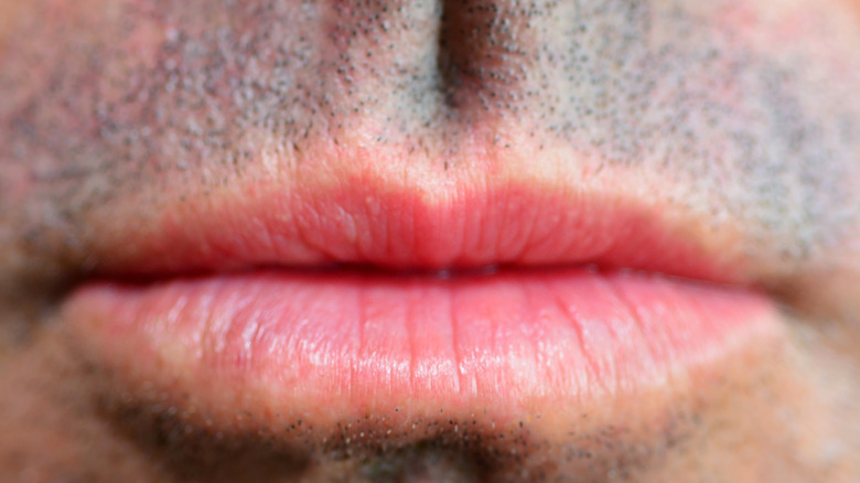 Close up of male lips and philtrum