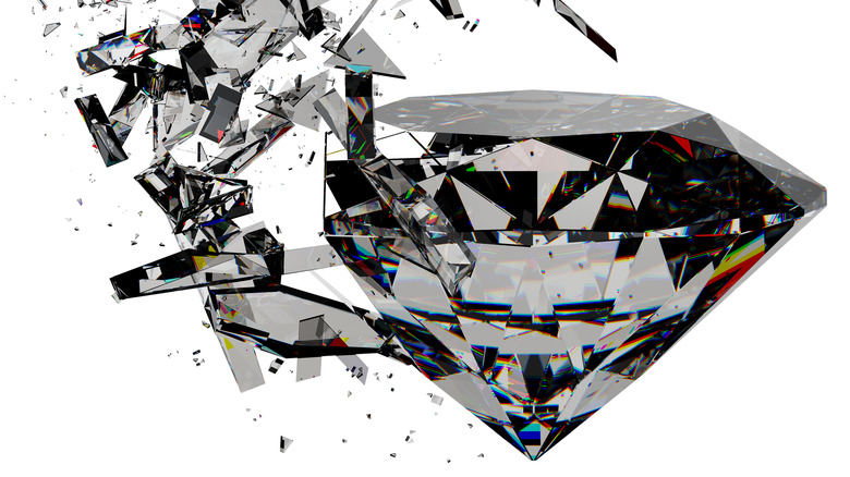 3D rendered image of diamond shattering