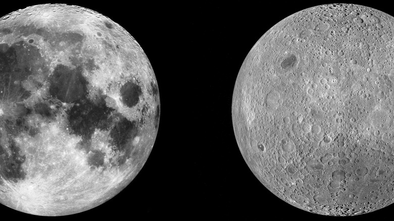 The near and far sides of the moon are seen side-by-side