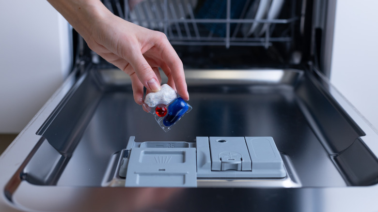 loading dishwasher with detergent pod