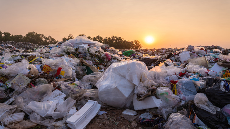 landfill pollution at sunset