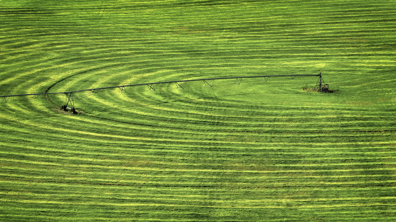 Central pivot irrigation system close up