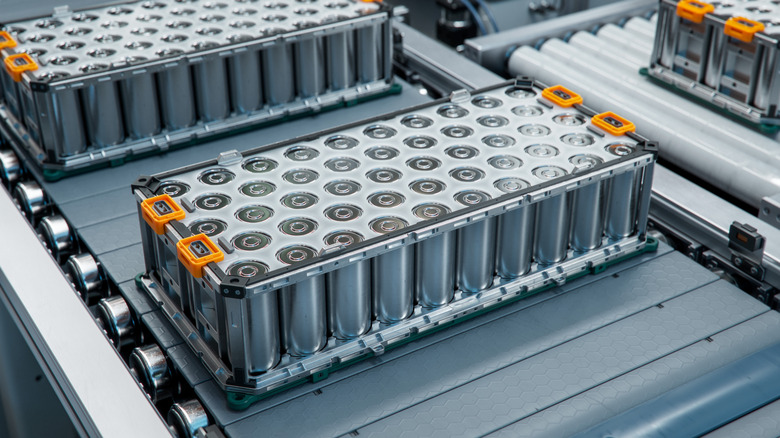 Large lithium-ion battery in a factory, for use in an EV