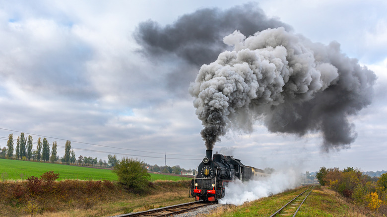 steam locomotive moving towards camera