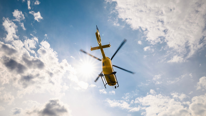 Flying medical rescue helicopter