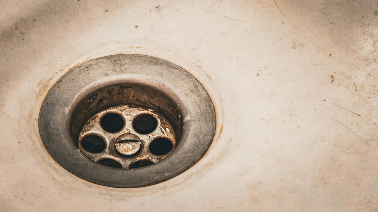 Closeup of a dirty sink drain
