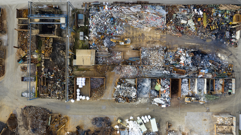 Aerial view of a scrap metal junkyard