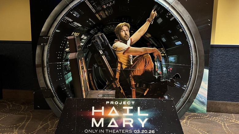 A cardboard cutout advertising 