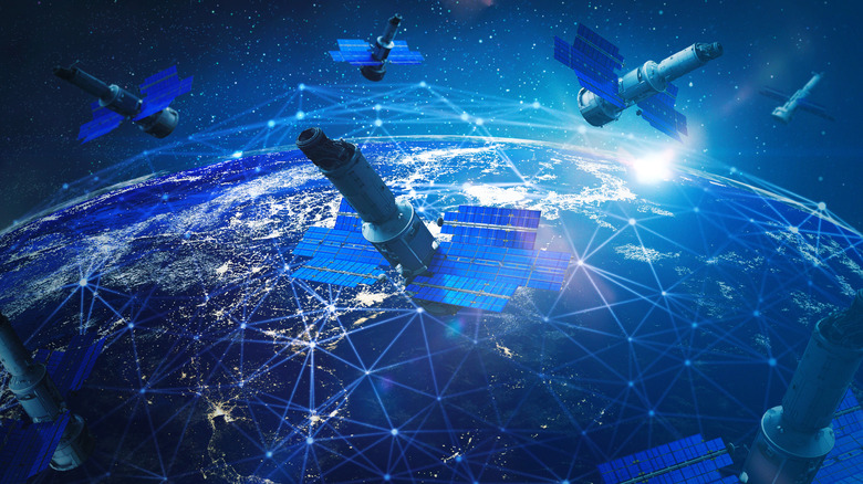 computer illustration of satellites around the Earth