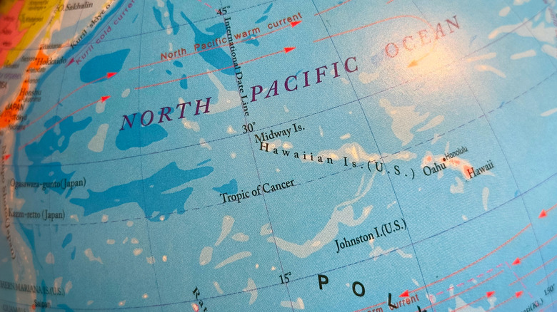 globe centered on Hawaii and Johnston Island
