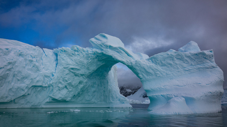 A hole in the ice is seen on the coast of Antarctica