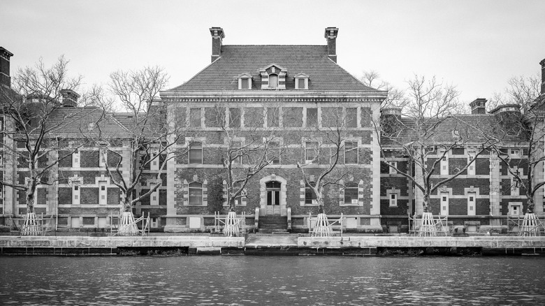 Ellis Island black and white photo