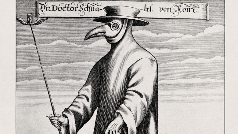 An old illustration of a plague doctor.