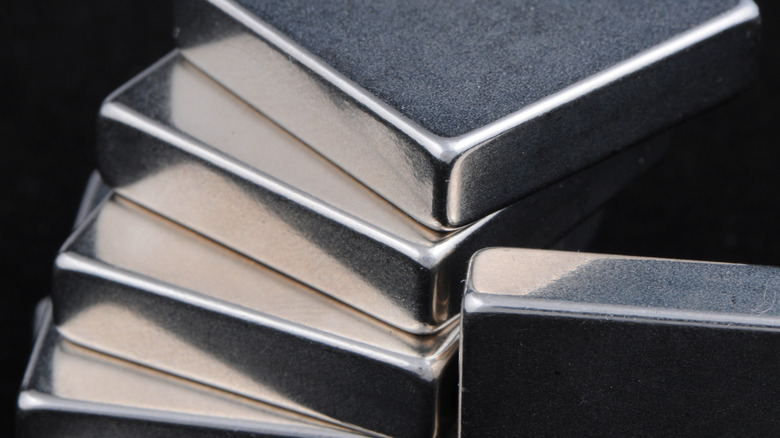 A stack of nickel-plated magnets