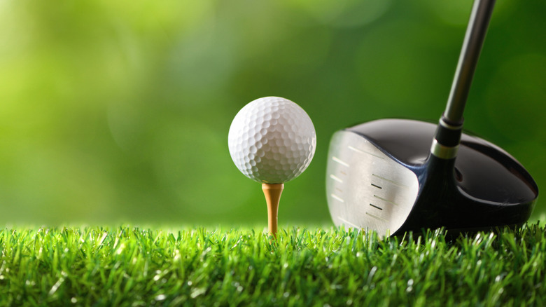 Close-up of a golf ball on a tee