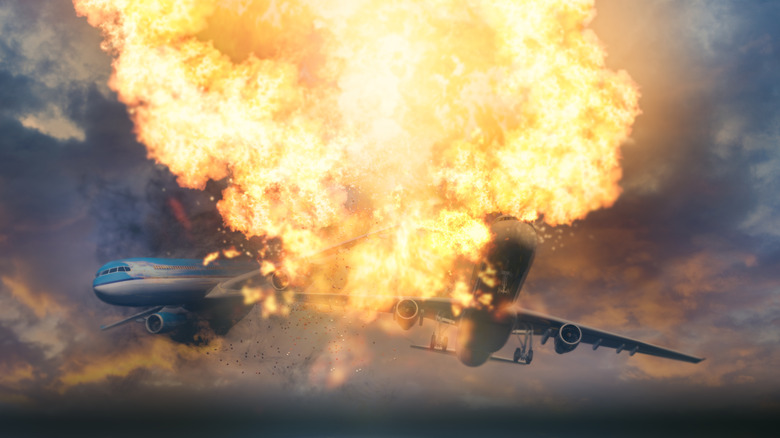 Two airplanes bursting into flames