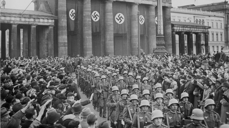 German soldiers march in WWII