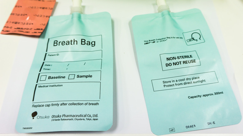 Light green plastic sample bags for collecting breath for H. pylori test