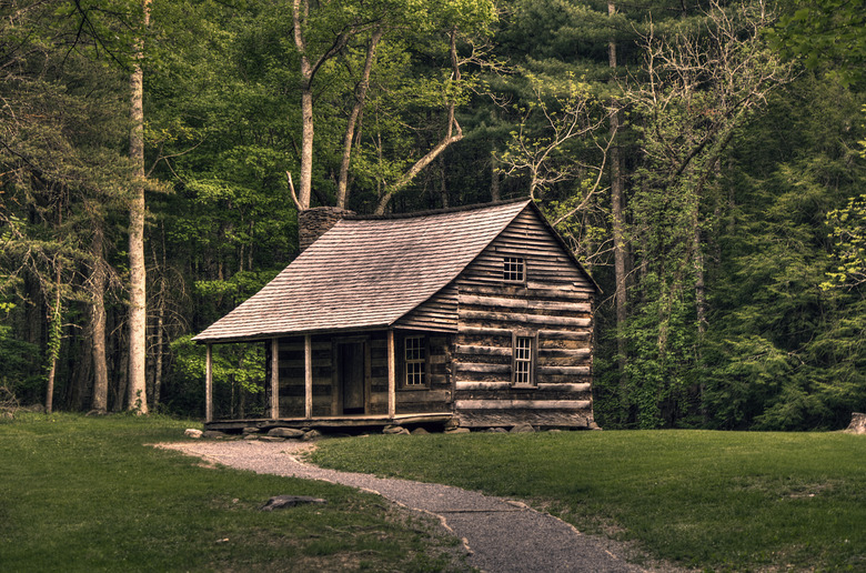 Lone wooden cabin in woods